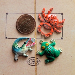 3 Vintage Enamel Animal Pendants Charms