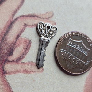 Vintage Sterling Silver U & Me Key Tiny Sterling Double Heart Sweetheart Key Charm