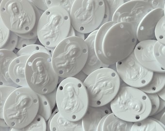 20 Plastic White Rosary Centers (20pcs) Rosary Parts Supply Jesus Mary Sacred Heart Centerpieces