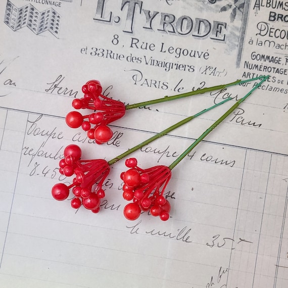 3 Vintage Plastic Holly Berry Picks Red Millinery 