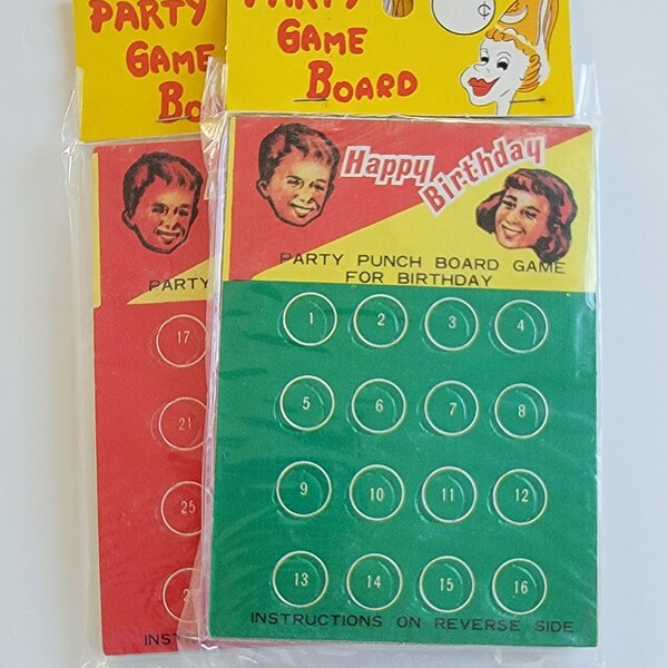 2 Vintage Punch Board Games Happy Birthday Party Game Punch Board Japan Dimestore Novelty