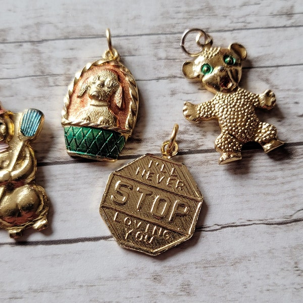 4 Vintage Metal Gumball Machine Charms Hong Kong Dime Store Charms