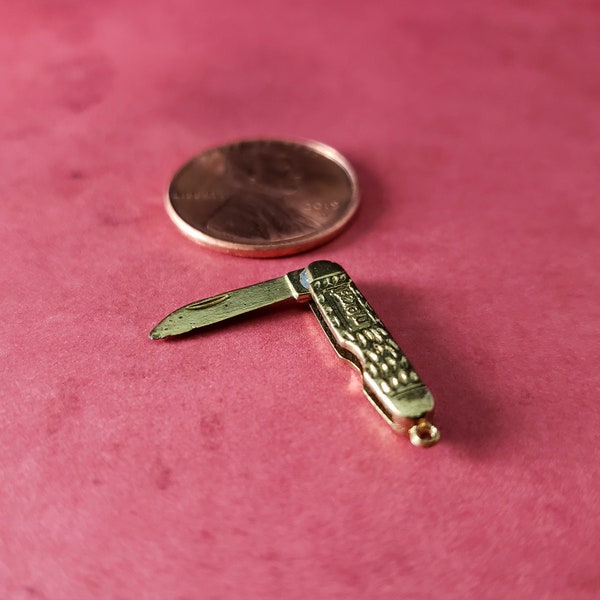 Vintage Miniature Pocket Knife - Tiny Metal Folding Knife Charm