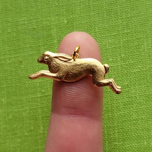 Brass Running Rabbit Charm Flatback Small Retro Hare Pendant Good Luck Charm