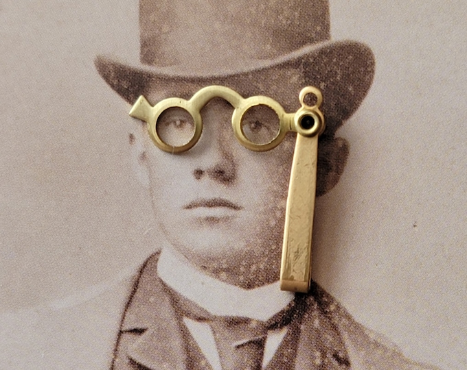 Tiny Vintage Brass Folding Glasses Charm Movable Lorgnette Miniature Opera Glass Foldable Spectacles Eyeglasses Jewelry Making .75"