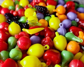 Vintage children's rainbow jelly fruit vegetable plastic charms —