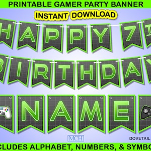 Gamer Party Banner, Video Game Truck Gaming Backdrop Birthday Party Decoration, Digital Printable Decorations, Instant Download DIY GREEN