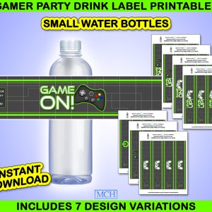 Gamer Party Drink Water Bottle Wrapper Labels Video Game Party Gaming Juice Decoration Birthday Digital Printable Instant Download DIY GREEN