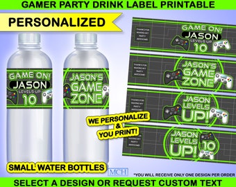 Gamer Party Drink Water Bottle Wrapper Labels Personalized Custom Video Game Party Juice Birthday Digital Printable Download GREEN