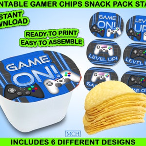 Gamer Party Chips 0,67 oz Snack Stack Labels & Wrap Videogame Gaming Traktaties Verjaardagsgunst Digitale afdrukbare Instant Download DIY BLAUW