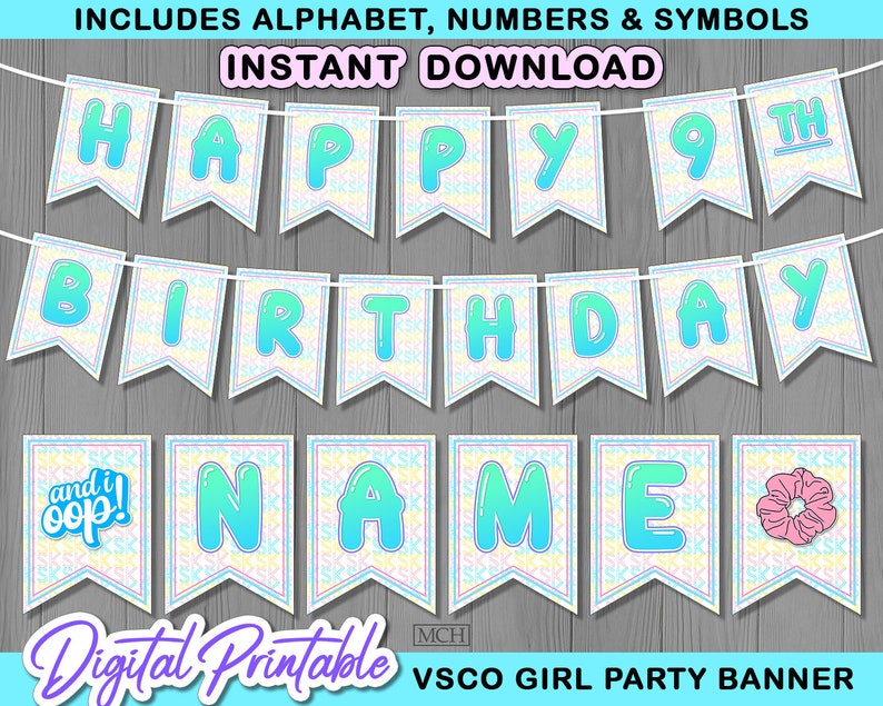 VscoGirl Birthday Vsco Party Backdrop Decoration VSCO Girl Party Banner Instant Download DIY sksksk Digital Printable Decorations
