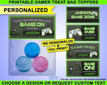 Gamer Party Treat Bag Topper Personalized Custom Video Game Party Candy Wrapper Labels Birthday Favor Digital Printable Download GREEN