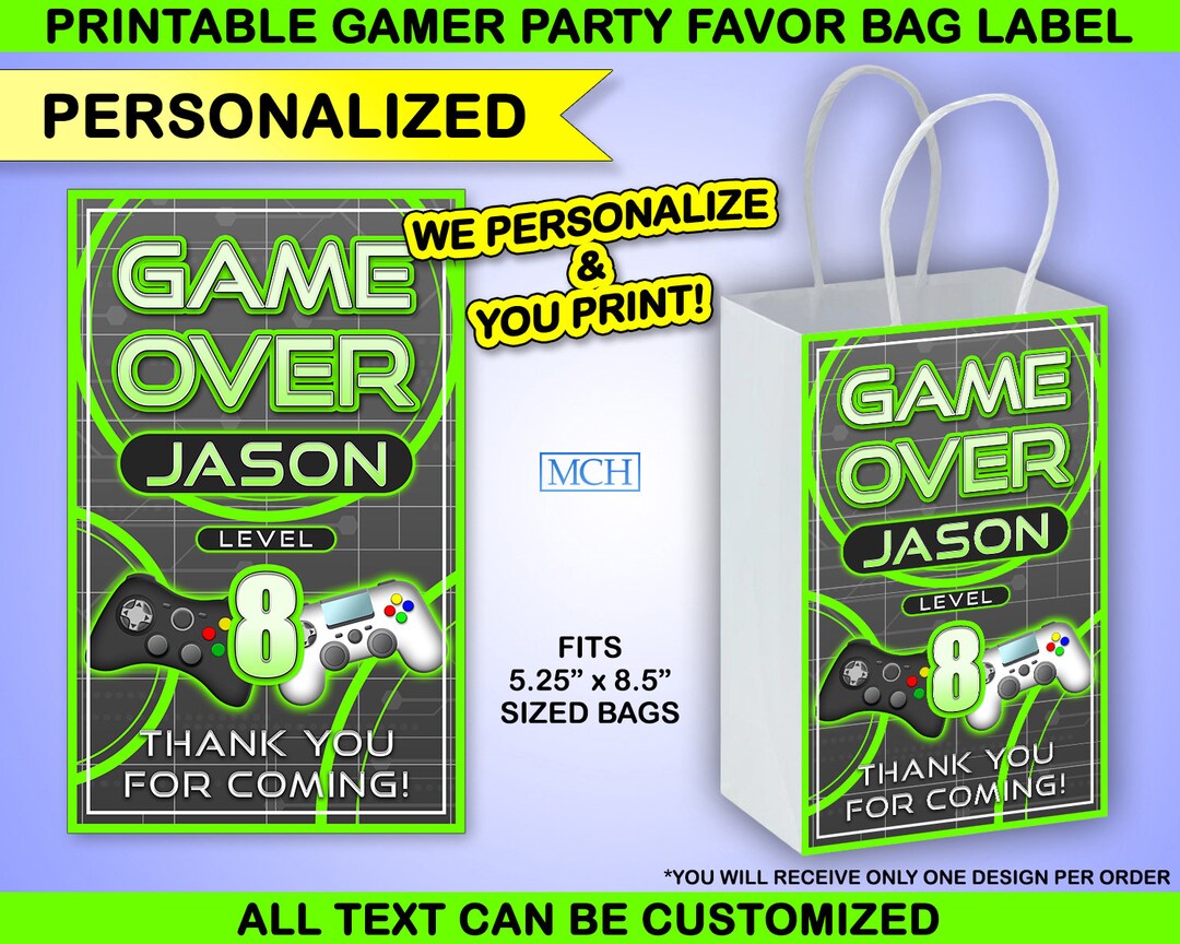 Gamer Party Favor Gift Bag Label Personalized Custom Wrap Video Game