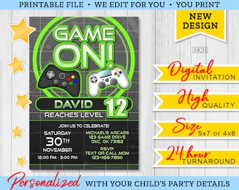 Gamer Party Invitation, Personalized Video Game Party Gaming Birthday Digital Invite Card, Digital Printable Invite, Digital Download GREEN