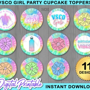 VSCO Girl Party Cupcake Toppers, VscoGirl Birthday Vsco Party Treat Snacks Topper Label Favor Digital Printable, Instant Download DIY pastel
