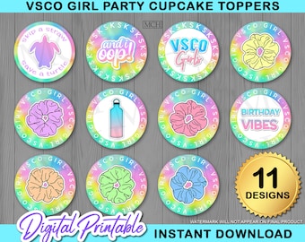 VSCO Girl Party Cupcake Toppers, VscoGirl Birthday Vsco Party Treat Snacks Topper Label Favor Digital Printable, Instant Download DIY pastel
