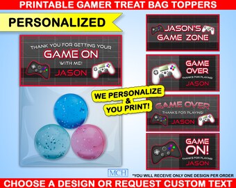 Gamer Party Treat Bag Topper Personalized Custom Video Game Party Candy Wrapper Labels Birthday Favor Digital Printable Download RED