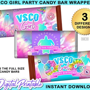 VSCO Girl Party Candy Bar Wrapper Labels, VscoGirl Birthday Vsco Party Favor Chocolate Treats, Digital Printable Instant Download DIY Pastel