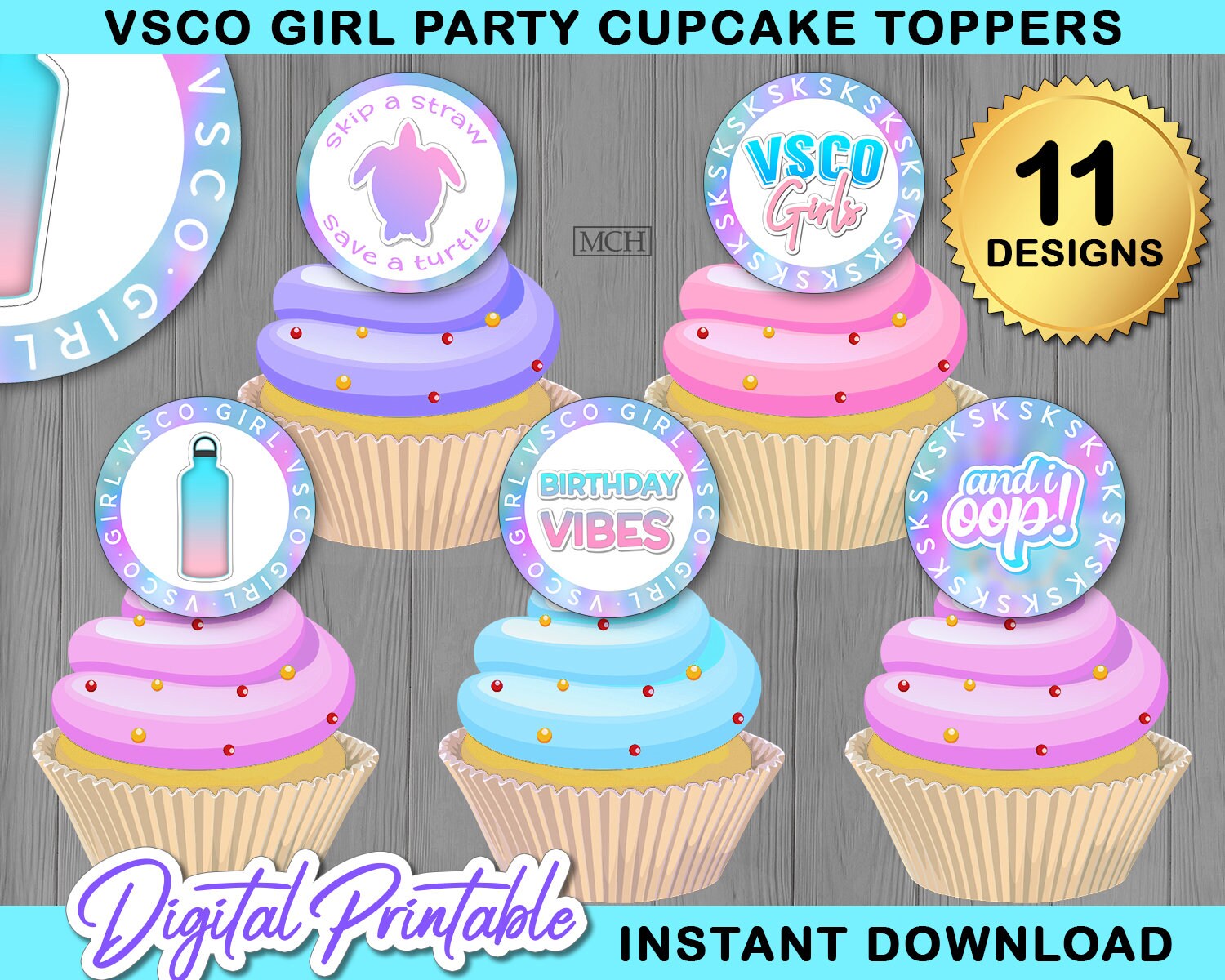 VSCO Girl Party Cupcake Toppers, VscoGirl Birthday Vsco Party Treat Snacks Topper Label Favor Digital Printable, Instant Download DIY galaxy