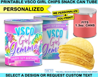 VSCO Girl Party Chips 1.3 oz Snack Can Labels & Wrap Personalized Custom VscoGirl Birthday Vsco Party Favor Treat Digital Printable DIY