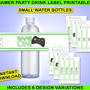 Gamer Party Drink Water Bottle Wrapper Labels Jeu vidéo Party Gaming Jus Décoration Anniversaire Numérique Imprimable Téléchargement instantané DIY VERT