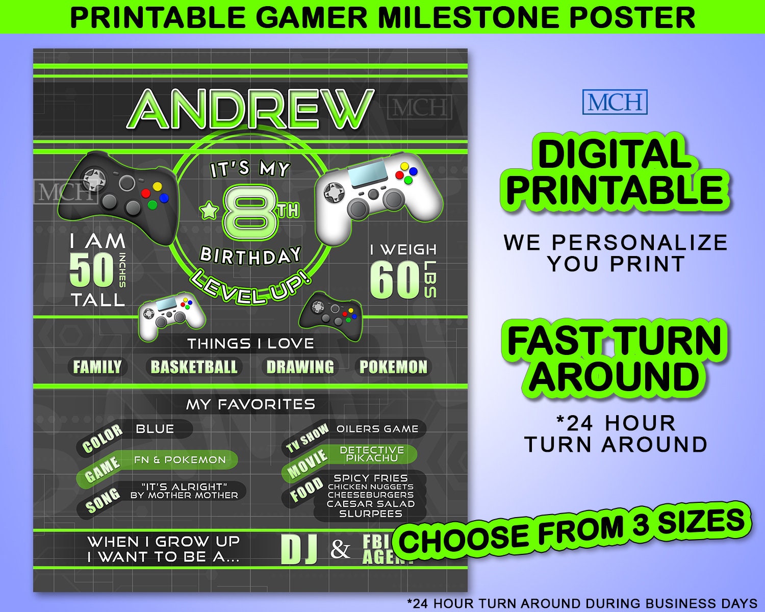 Gamer Milestone Poster Personalized Video Game Party Gaming Etsy