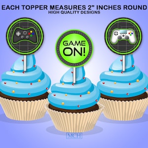 Gamer Party Cupcake Toppers, Videospiel Party Gaming Leckerli Snacks Topper Label, Geburtstag Gunst Digital bedruckbar, Sofort Download DIY GRÜN Bild 3