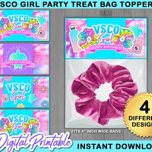 VSCO Girl Party Treat Bag Topper, VscoGirl Birthday Vsco Party Favor Treats Wrapper Labels, Digital Printable Instant Download DIY Pastel