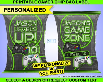 Gamer Party Chip Bag Wrapper Labels Personalized, Custom Video Game Party Wrap, Birthday Favor Digital Printable Download GREEN