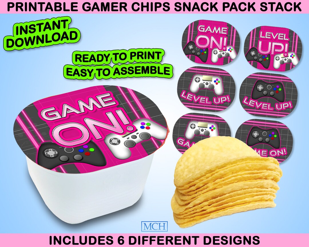 Gamer Party Chips 0.67 Oz Snack Stack Labels &amp; Wrap Video Game Gaming ...