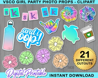 VSCO Girl Party Photobooth Props Clipart, VscoGirl Birthday Vsco Cake Topper Centerpieces Photo Prop Clip Art Printable Instant Download DIY