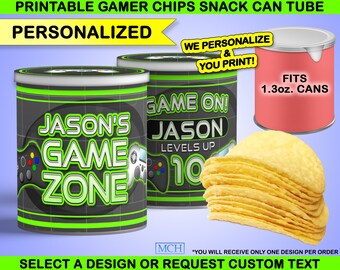 Gamer Party Chips 1.3 oz Snack Can Labels & Wrap Personalized Custom Video Game Party Treats Birthday Favor Digital Printable Download GREEN
