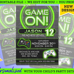 Invitation de partie de joueur, carte d'invitation numérique d'anniversaire de jeu de partie de jeu personnalisée par vidéo, invitation numérique imprimable, téléchargement numérique VERT