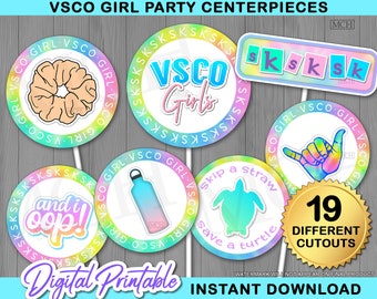 VSCO Girl Party Centerpieces, VscoGirl Birthday Vsco Party Cake Topper Photobooth Photo Props Decor Digital Printable, Instant Download DIY
