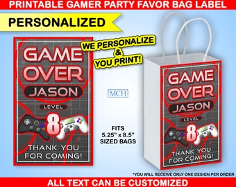 Gamer Party Favor Gift Bag Label Personalized Custom Wrap Video Game Party Gaming Birthday Wrapper Digital Printable Download RED
