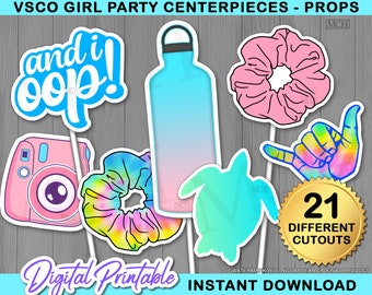 VSCO Girl Party Centerpieces, VscoGirl Birthday Vsco Party Cake Topper Photobooth Photo Props Decor Digital Printable, Instant Download DIY