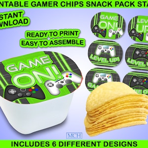 Gamer Party Chips 0.67 oz Snack Stack Labels & Wrap Video Game Gaming Treats Birthday Favor Digital Printable Instant Download DIY GREEN