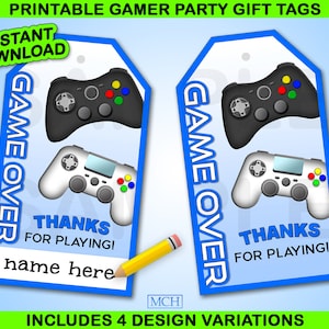 Gamer Party Favor Geschenkanhänger, Videospiel Party Gaming Geburtstag Essen Süßigkeiten Leckerei Danke Label Digital Printable, Instant Download DIY BLUE