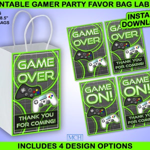 Gamer Party Favor Gift Bag Label Wrap Video Game Party Gaming Birthday Labels Wrapper, Digital Printable, Instant Download DIY GREEN