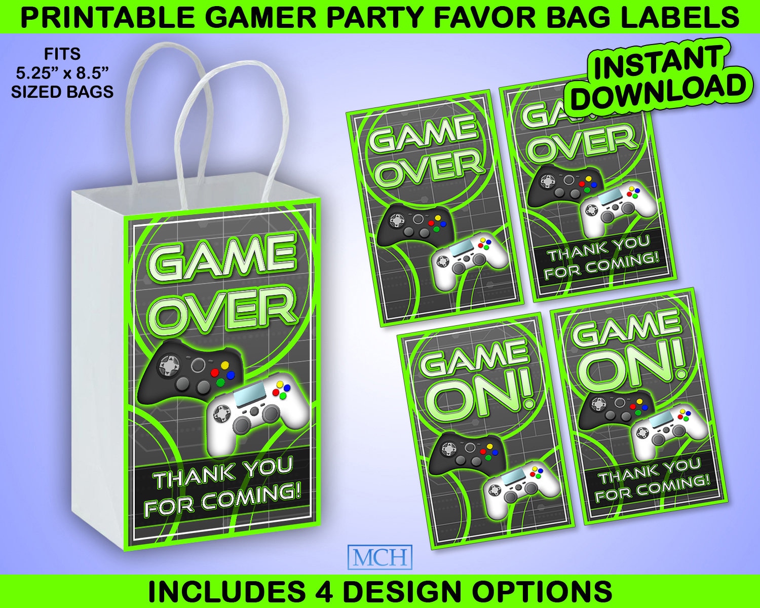 Gamer Party Favor Gift Bag Label Wrap Video Game Party Gaming Birthda…
