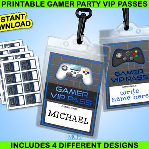 Pass Gamer VIP Party, V.I.P. Cartes, laissez-passer de fête d'anniversaire, jeux vidéo pour les fêtes, étiquette à imprimer numérique, téléchargement immédiat DIY BLEU