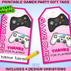 Gamer Mitbringsel Geschenkanhänger, Videospiel Party Gaming Geburtstag Essen Candy Treat Danke Etikett Digital bedruckbar, Sofort Download DIY PINK