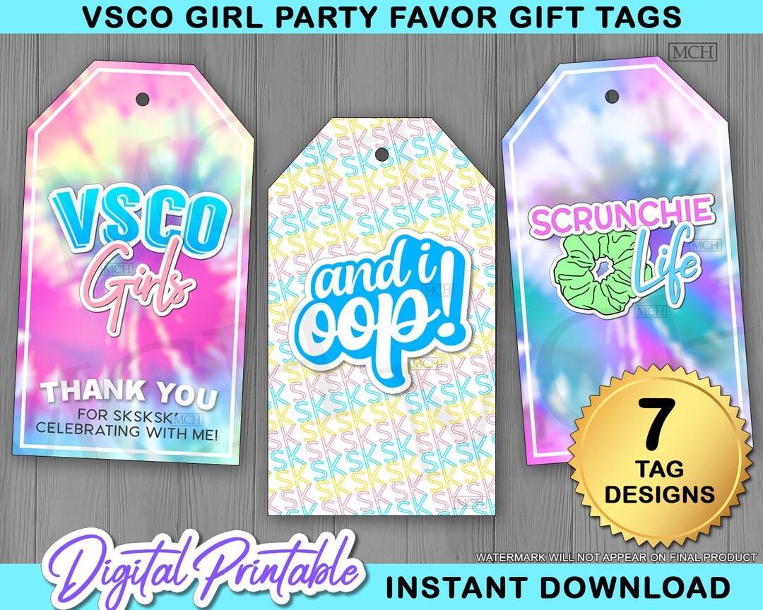 Etiquetas de regalo VSCO Girl Party Favor, fiesta de cumpleaños