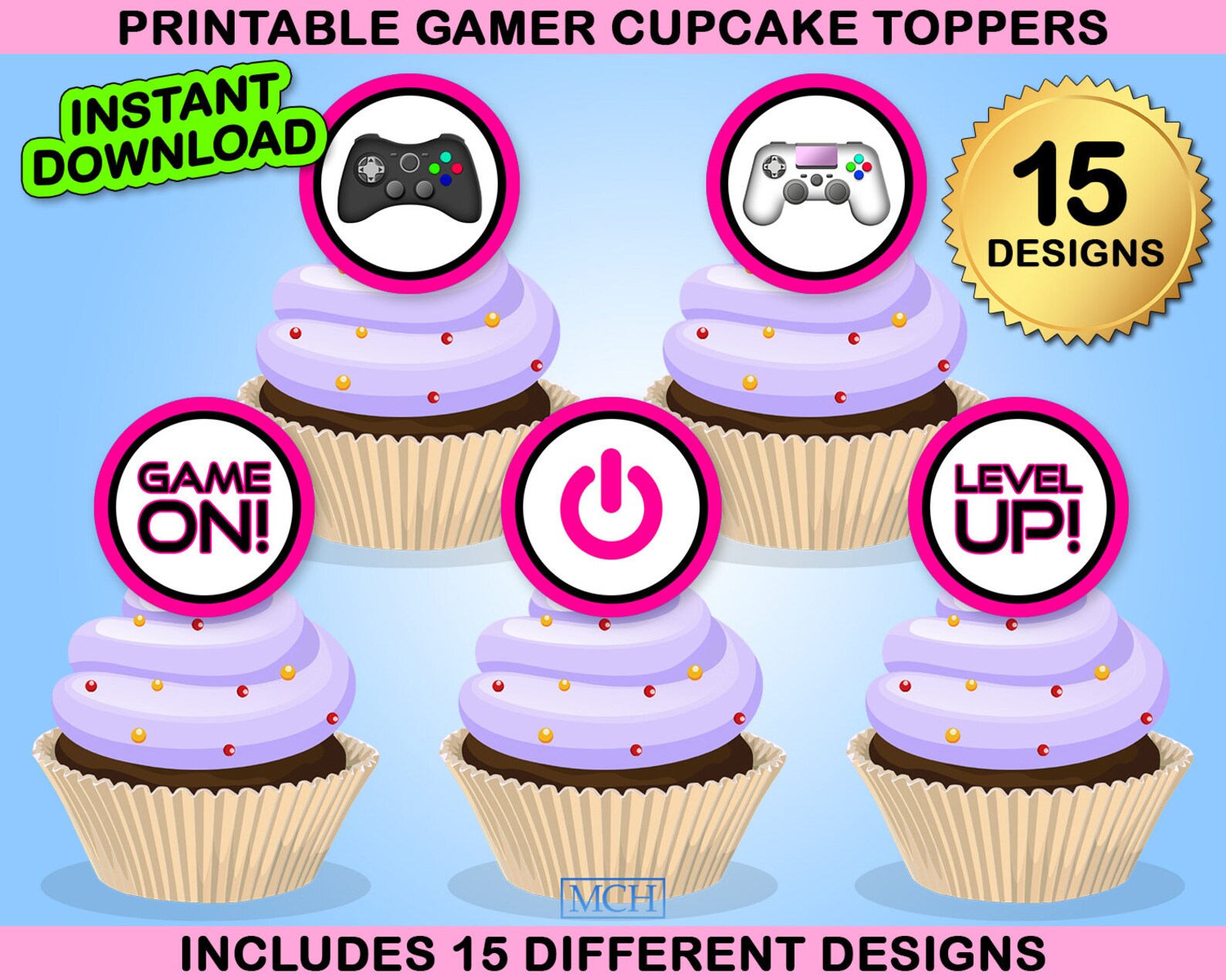 Gamer Party Cupcake Toppers Video Game Party Gaming Treat Etsy