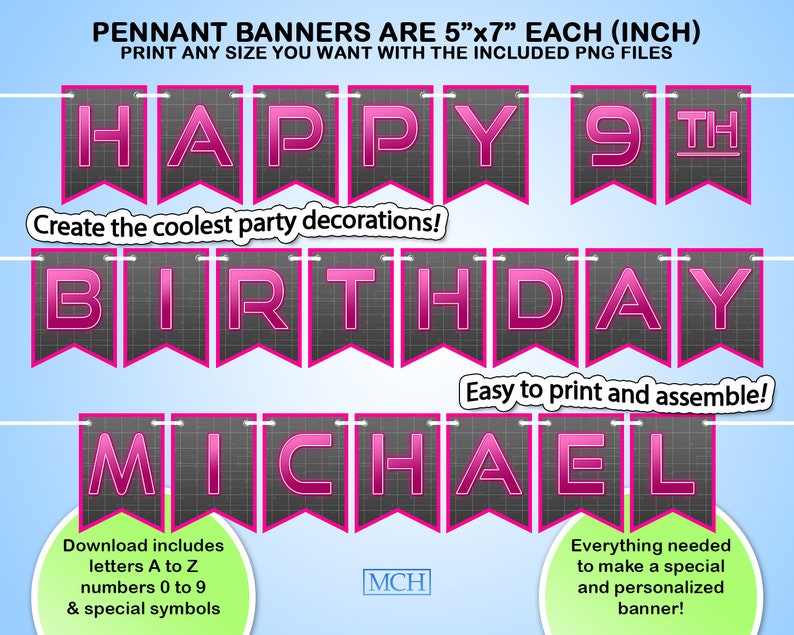 Gamer Party Banner Video Game Truck Party Backdrop Birthday Party Decoration Instant Download DIY PINK Digital Printable Decorations