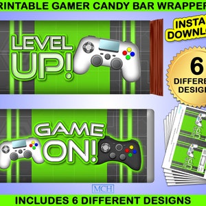 Gamer Party Candy Bar Wrapper Labels, Video Game Party Gaming Chocolate Treats, Birthday Favor Digital Printable, Instant Download DIY GREEN