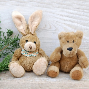 Peluche ours en peluche, lot de 2 peluches lièvre, lapin, lapin avec foulard, peluches importées d&#39;Allemagne, décoration de chambre d&#39;enfant, cadeau de Noël