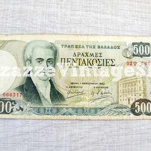 Vintage-Papiergeld griechisches altes Geld, Banknote 500 Drachmen Kapodistrias & Insel Kerkyra aus dem Jahr 1983, alte Währung zum Sammeln oder für Collagen