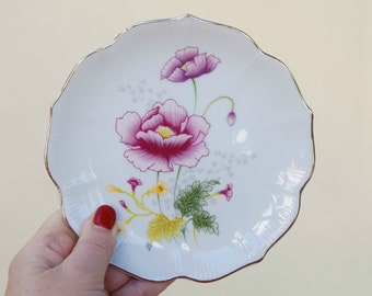 Vintage Japanische Porzellan Ring Schale: Rosa Floral Schmuckteller