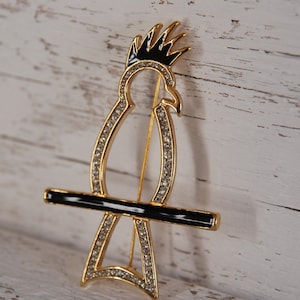 Vintage Parrot open brooch, Sparkle Rhinestone & Black Enamel Large brooch, Cockatoo brooch, Bird jewelry, Parrot Lover gift